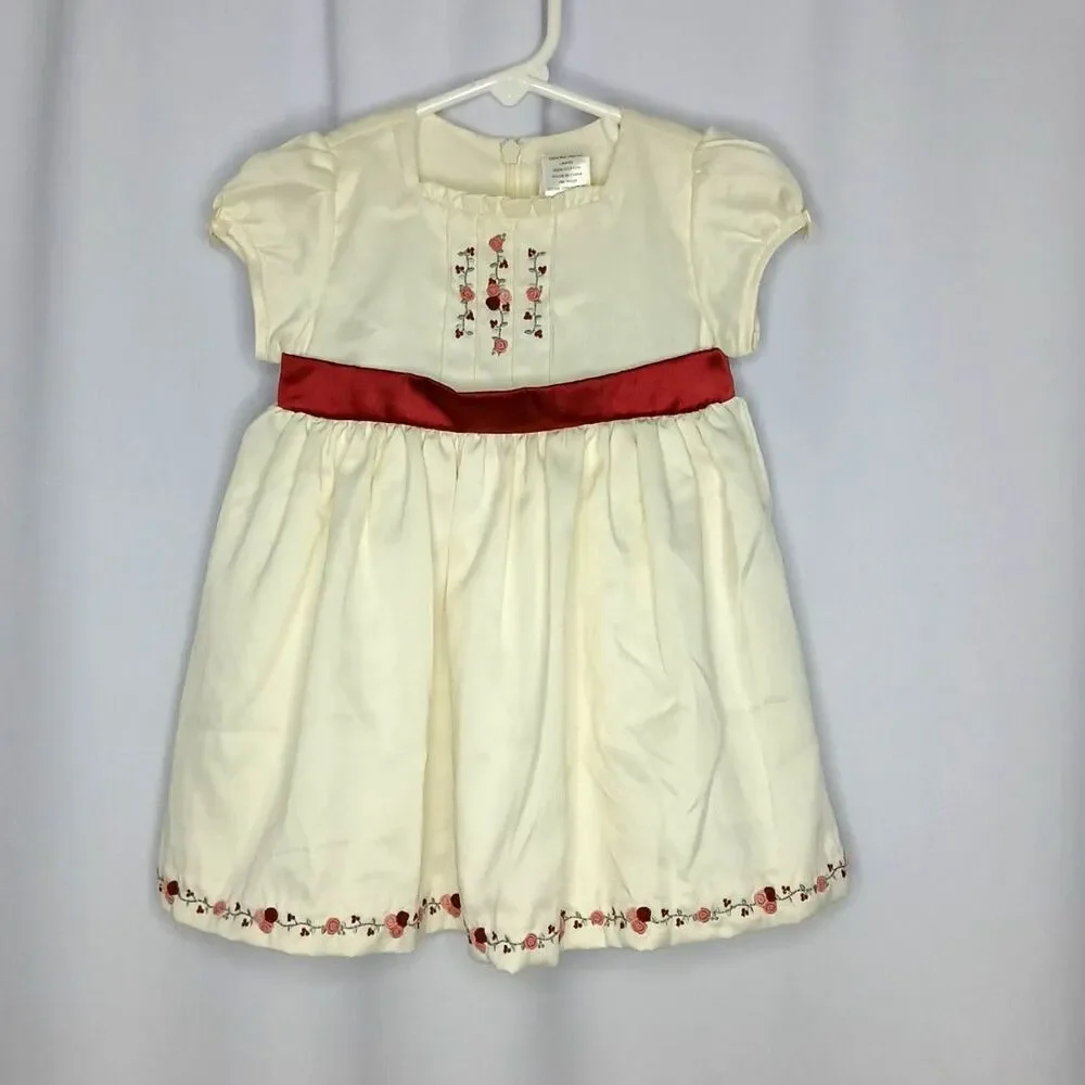 Gymboree Embroidered Satin Dress Floral Short Slve Lined Infant Girls 6-12 mo